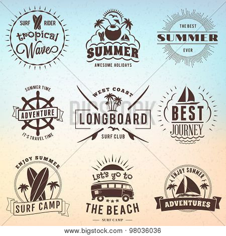 Summer Holidays Design Elements. Set Of Hipster Vintage Logotypes And Badges