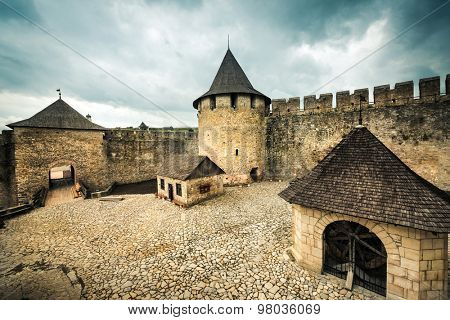 inside yard with buildings of Khotyn Fortress