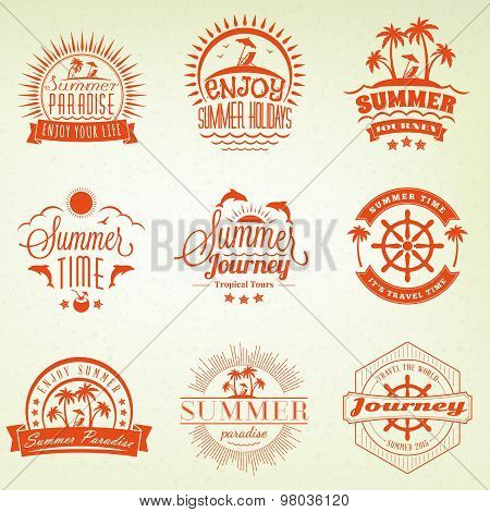 Summer Holidays Design Elements. Set Of Hipster Vintage Logotypes And Badges