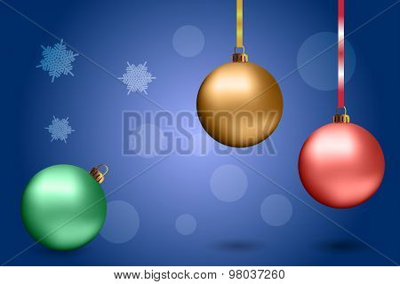 Christmas Balls On The Blue Background.