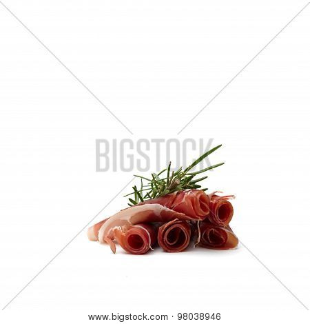 5 Parma Ham Slices With Fresh Rosemary Branch On Top
