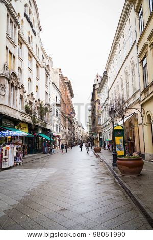 BUDAPEST - FEBRUARY 07: Vaci street on February 07, 2014 in Budapest, Hungary.
