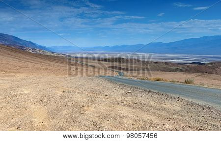 Traditional American Scenic Long Highway In The Mountains Of Death Valley National Patk In Californi