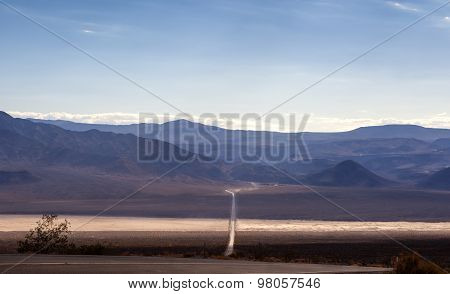 Traditional American Scenic Long Highway In The Mountains Of Death Valley National Patk In Californi