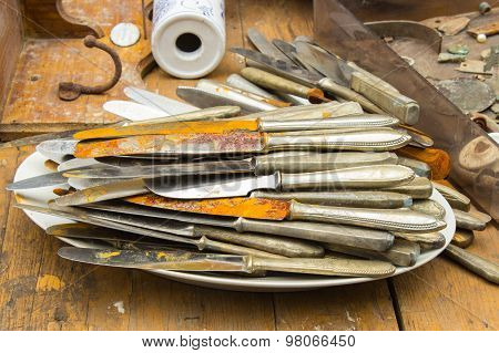 Heap Of Old Rusty Knives For Sale At The Bazaar