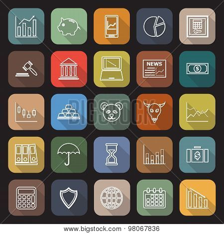 Stock Market Line Flat Icons With Long Shadow