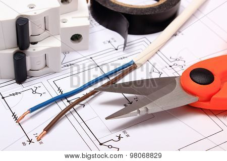 Accessories For Engineer Jobs Lying On Construction Drawing