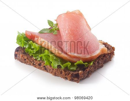 Sandwich With Pork Balyk, Rye Bread And Lettuce