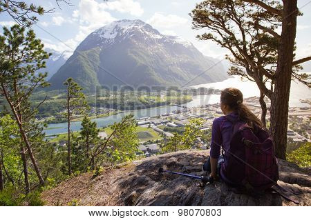 Tourist Girl And Romsdalsfjorden