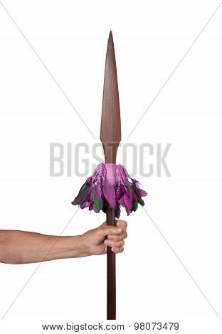 Old Hand Hodling An Old Wooden Spear