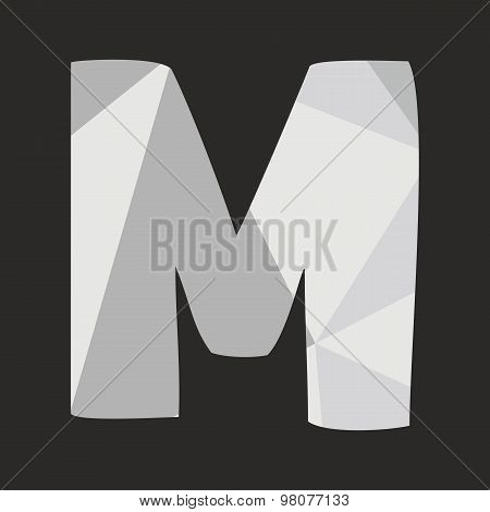 M low poly wrapping surface vector alphabet letter isolated on black background