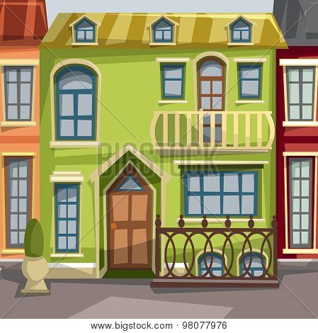 City houses facades. Vector illustration.
