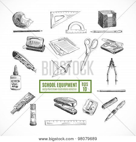 Hand drawn vector set of school items. Back to School.