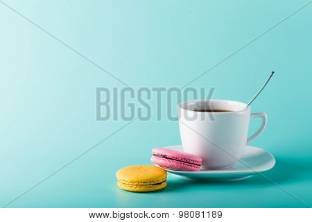 Coffee Cup On Aqua Background With Place For An Inscription