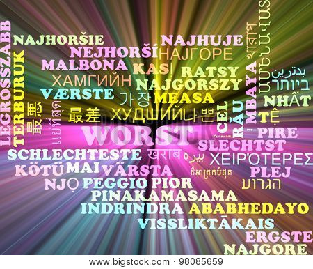 Background concept wordcloud multilanguage international many language illustration of worst glowing light