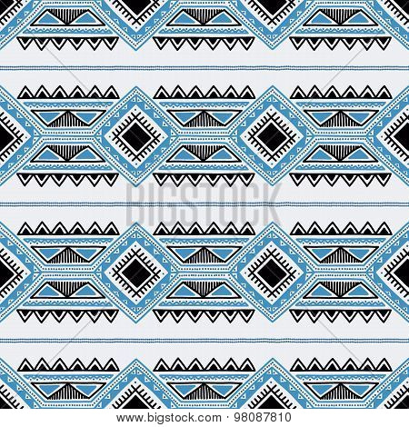 Seamless ethnic background in blue and white colors.