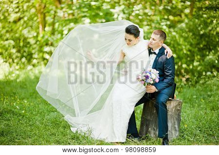 Gorgeus Wedding Couple On Green Sunny Forest