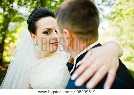 Close Up Portrait Of Wedding Couple