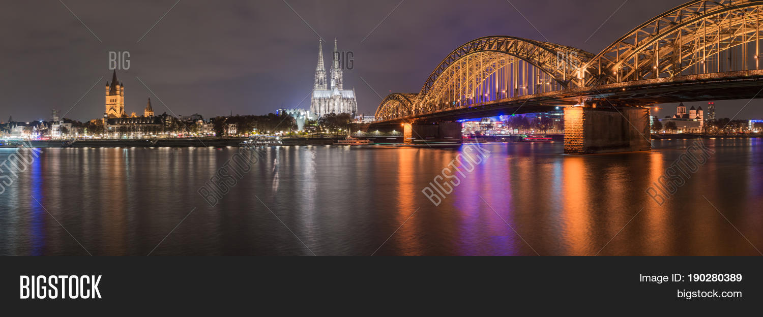 Cologne Panorama Night Image Photo Free Trial Bigstock