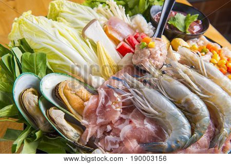 Fresh food to make shabu . shabu is Korean style beef shabu shabu