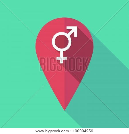 Long Shadow Map Mark With A Bigender Symbol