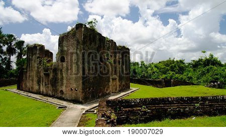 Ruins of Zeeland fort on the island in Essequibo delta in Guyana