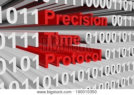 Precision Time Protocol in the form of binary code, 3D illustration