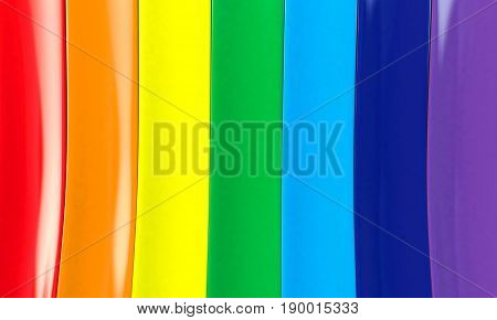 3d illustration of seven rainbow glossy stripes