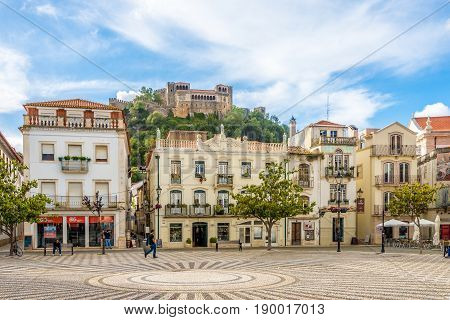 LEIRIA,PORTUGAL - MAY 11,2017 - At the sqaure Francisco Rodrigues Lobo in Leiria. Leiria is located in the Centro Region halfway between Lisbon and Porto.