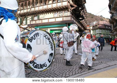 People Performing Gugge Music At The Carnival Of Engelberg