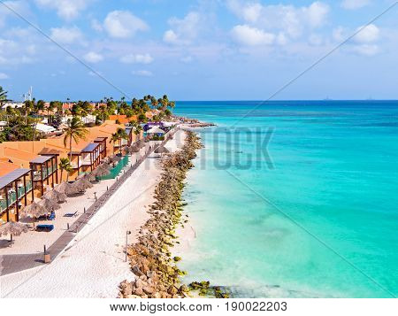 Aerial from Druif beach on Aruba island in the Caribbean
