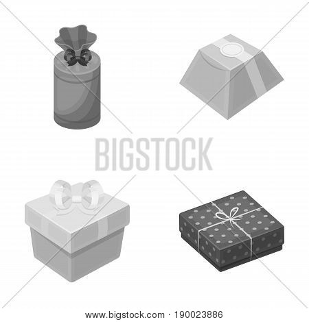 Gift box with bow, gift bag.Gifts and certificates set collection icons in monochrome style vector symbol stock illustration .