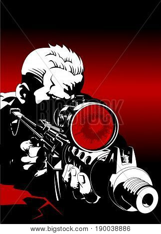 A man armed with a sniper rifle in a combat position