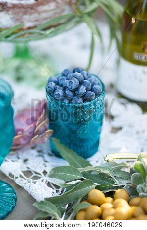 Blueberry in a glass,  decoreted wedding table