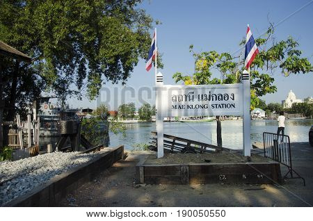 Tag Name Of Mae Klong Railway Station For Passenger Train Looking And Travelers Take Photo