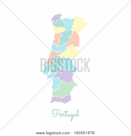 Portugal Region Map: Colorful With White Outline. Detailed Map Of Portugal Regions. Vector Illustrat