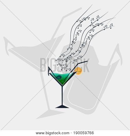 Cocktails Vector Logo Template. Music Note Brand Identity