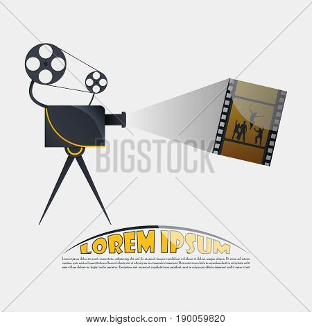 Retro cinema labels badges emblems and design elements. Vector vintage illustration.