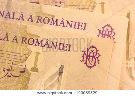 Close up Romanian currency note, LEI or LEU, Romania