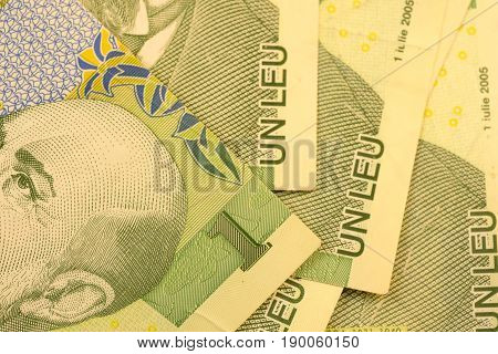 Close up Romanian currency note, LEI or LEU, Romania
