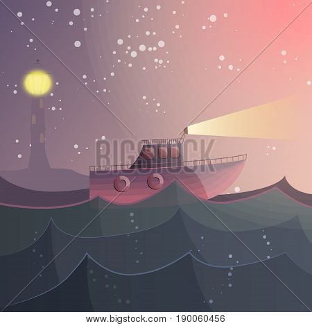 What A Small Boat Did Not Dream Of Conquering An Endless Ocean. Vector Illustration.