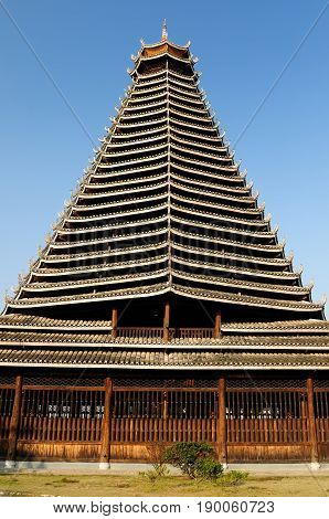 Drum tower of Sanjiang is the first tower of Dong ethnic. It is a wooden structure as the symbol of Sanjiang County. China