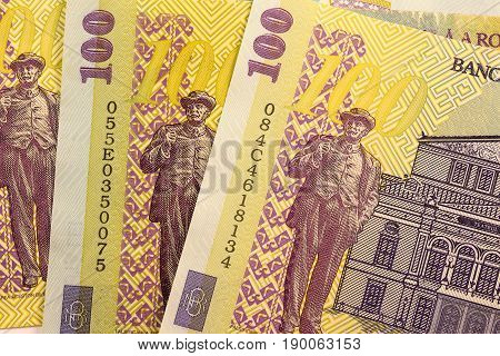 Close up Romanian currency note, LEI or LEU, Romania