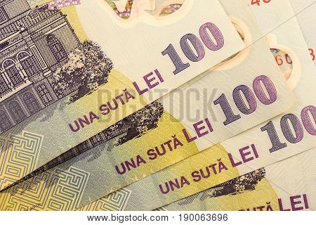 Close up Romanian currency note, LEI or LEU, Romania