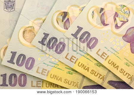 Close up Romanian currency note, LEI or LEU, Romania