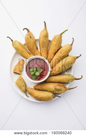 Stuffed Chilli Pakora or mirchi pakoda or mirchi vada, An extremely delicious and mouth watering snack of Pakistani & Indian People
