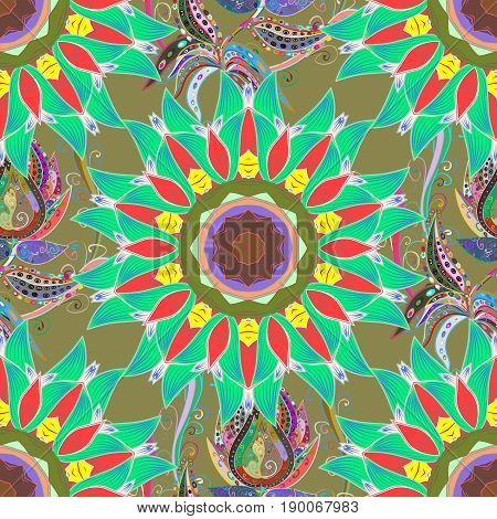 Background Texture Sketch Floral Theme In Pink Colors. Abstract Ethnic Vector Seamless Pattern. Trib