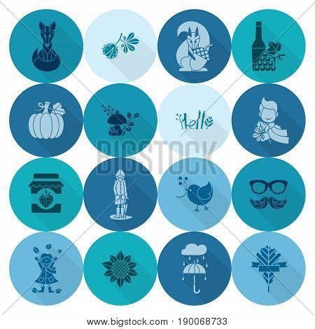 Set of Flat Autumn Icons. Simple and Minimalistic Style. Vector