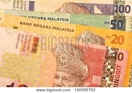 Close up Malaysia Ringgit currency note MYR