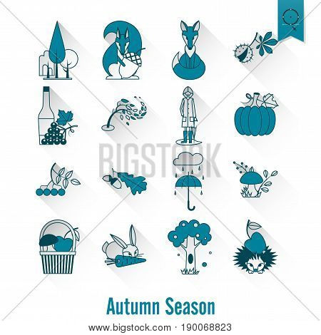 Set of Flat Autumn Icons. Simple and Minimalistic Style. Vector